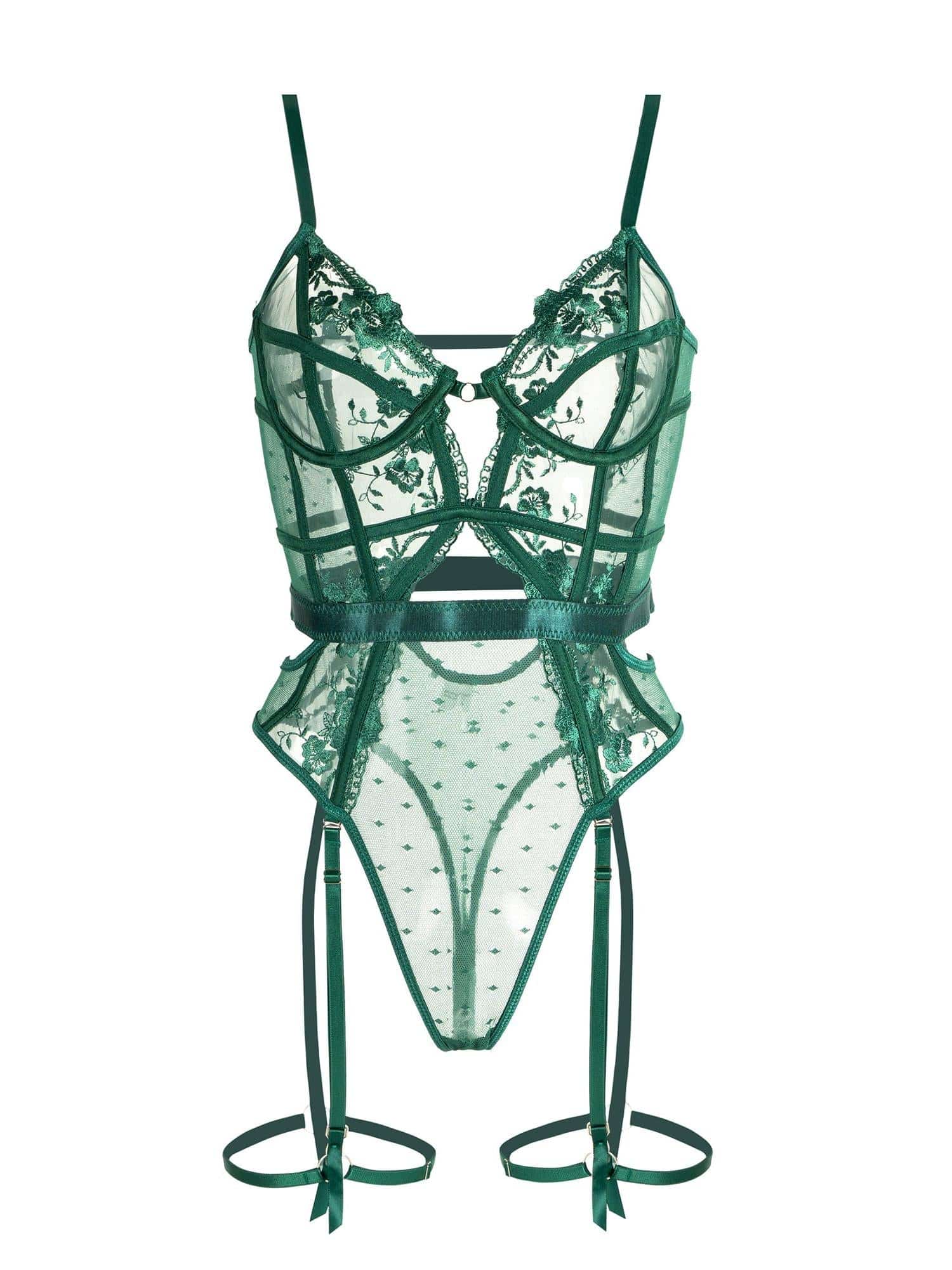 Verleina Dessous Set | Luxus-Spitze mit Stickereien & Strumpfhaltern