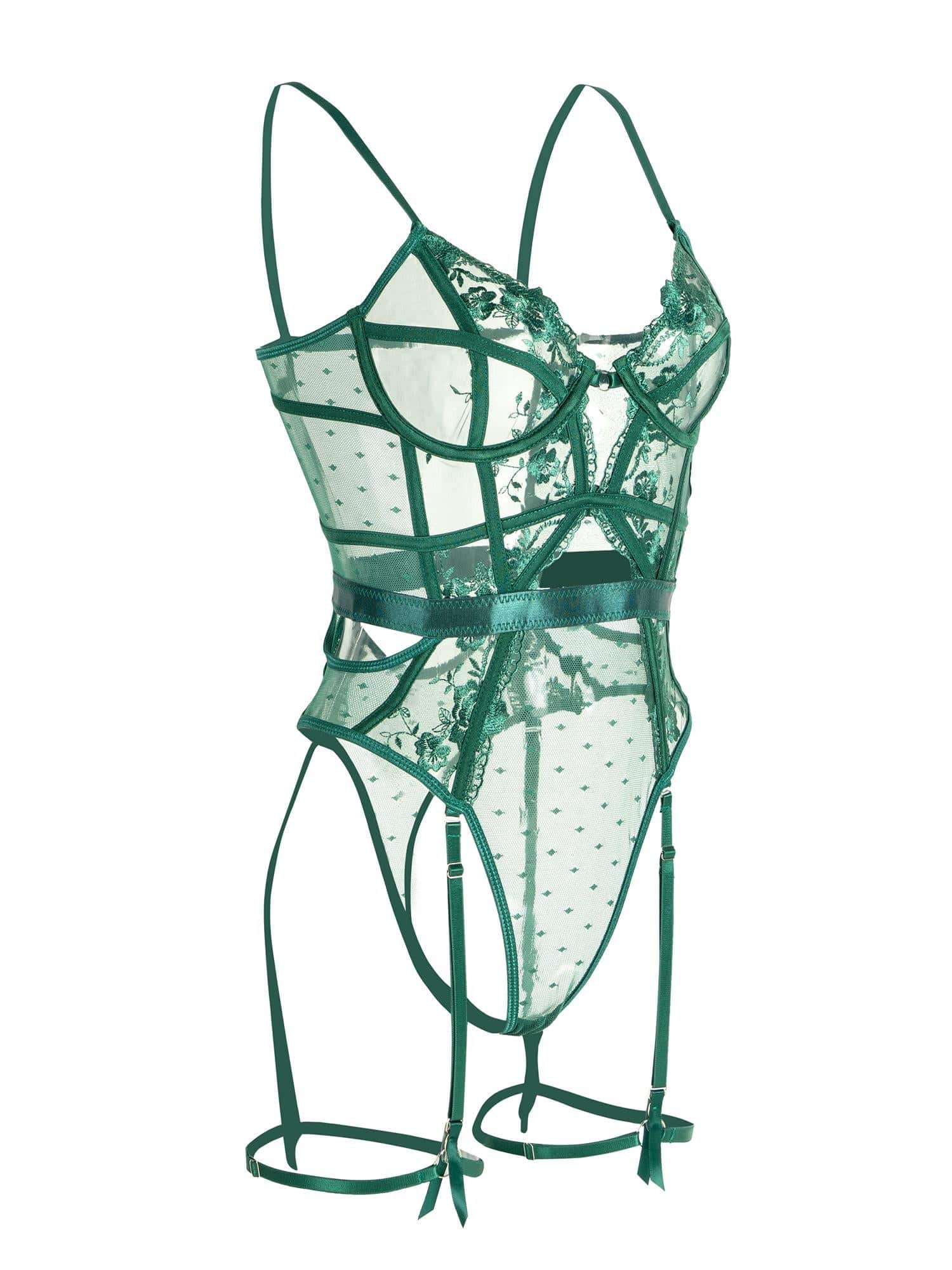 Verleina Dessous Set | Luxus-Spitze mit Stickereien & Strumpfhaltern