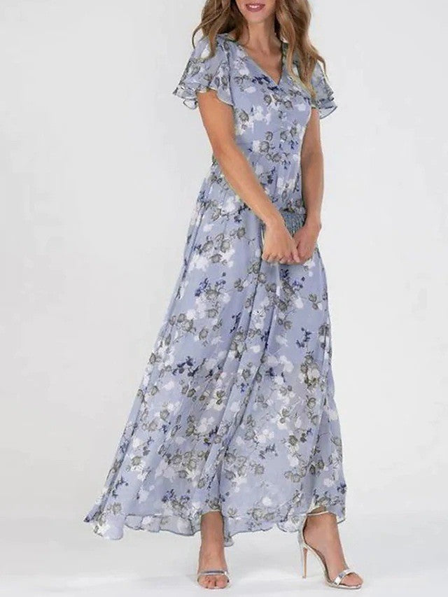 Mirella Kleid in Blau mit floralen Details – Vorderansicht