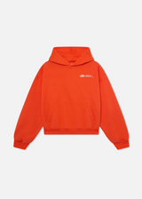 Oranger Oversized Hoodie Damen Vorderansicht mit Kapuze