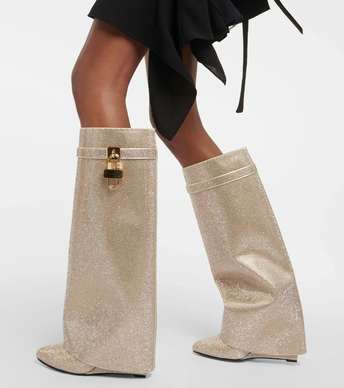 Noarè Glitzerstiefel Damen in Gold mit Kristallbesatz