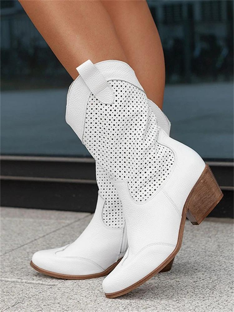 Josiane Cowboy Stiefel in Weiß mit Lochmuster