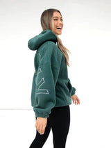 Oversize Teddy Hoodie Damen Grün mit Rückenprint