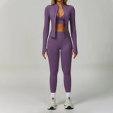 lila portset damen mit sport bh jacke und leggings