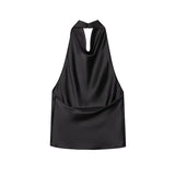 Satin Neckholder-Top Damen mit offenem Rücken elegant – Lacey von Talaine, Detailaufnahme