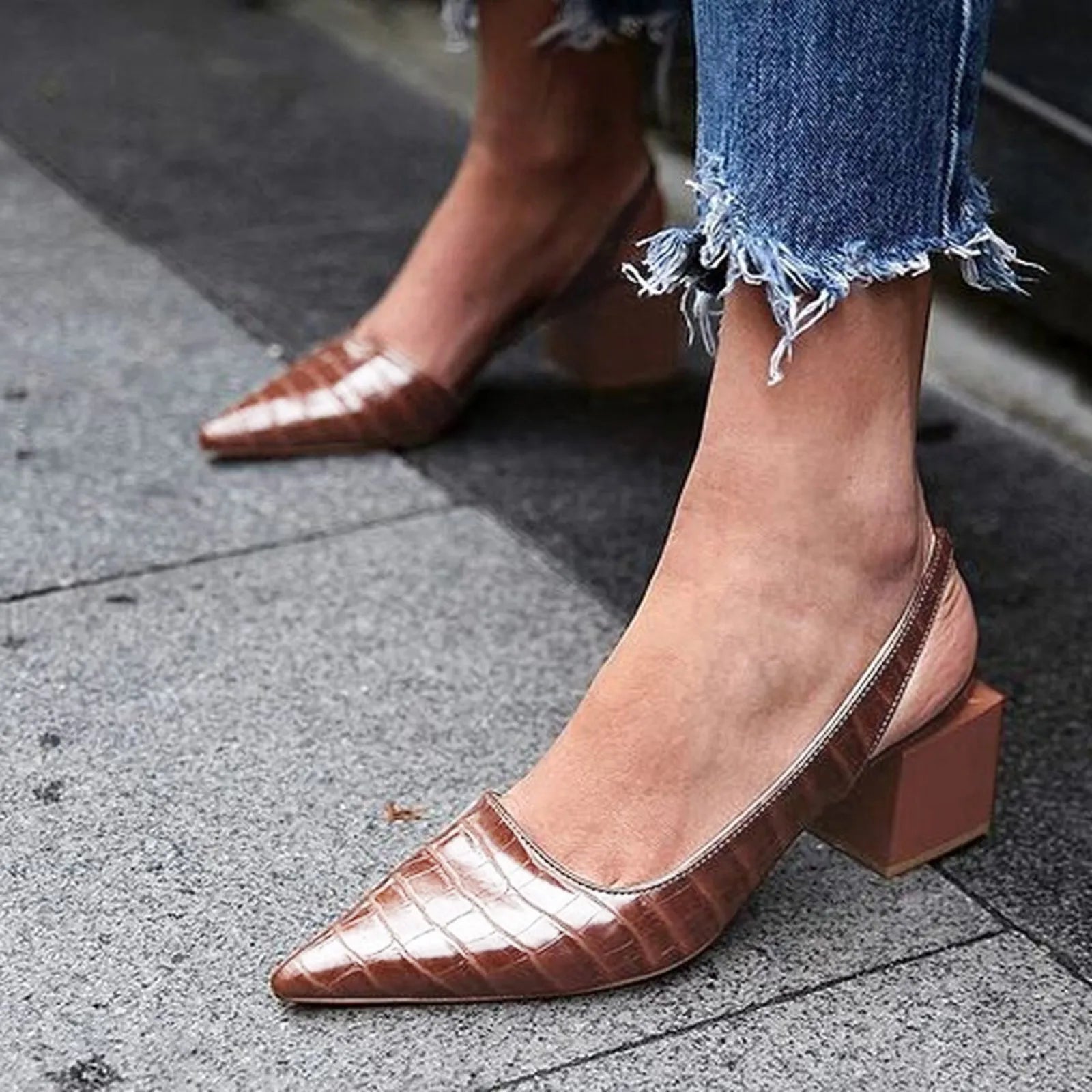 Celina Slingback-Pumps in Braun mit Kroko-Prägung für Damen