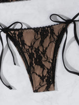 Noiré schwarzer Mesh-Bikini mit Triangel-Top und Bindeverschluss