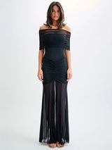 Mystique Maxi Kleid Schwarz – Off-Shoulder Mesh Look