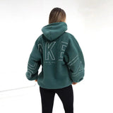 Oversize Teddy Hoodie Damen Grün mit Rückenprint