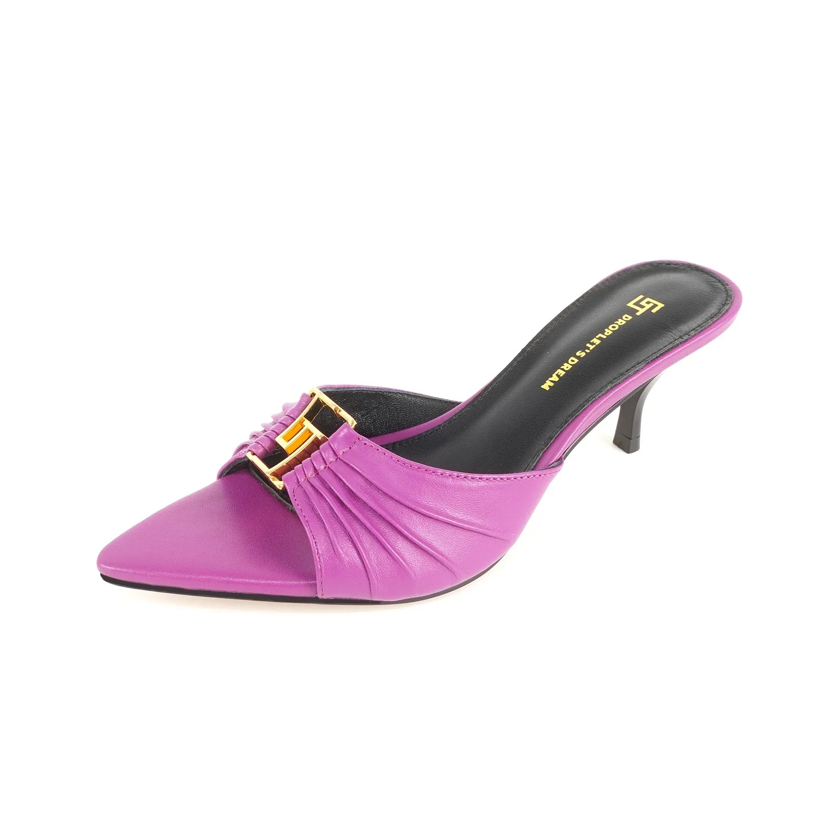 Mutera Heeled Mules Damen Lila aus Echtleder mit goldener Schnalle – Talaine