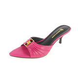Mutera Heeled Mules Damen Fuchsia aus Echtleder mit goldener Schnalle – Talaine