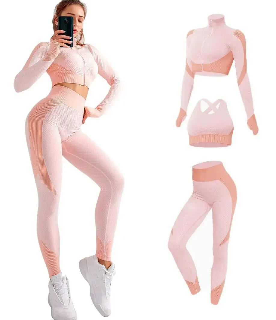 Norvica Seamless Set | 3-teiliges Nahtloses Sportset mit Formender High Waist