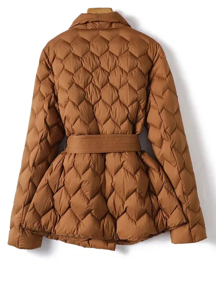 Aurelia Pufferjacke braun Damen Winterjacke mit Taillengürtel
