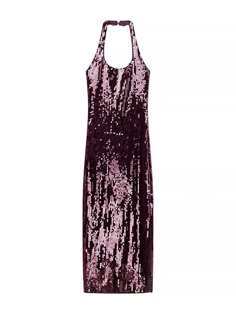 Bordeaux Pailletten Kleid für Gala und Partys
