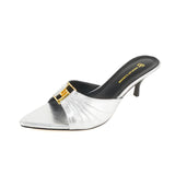 Mutera Heeled Mules Damen Silber aus Echtleder mit goldener Schnalle – Talaine