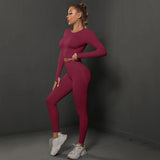 Zweiteiler Damen Sport in Weinrot, seamless Leggings + Top
