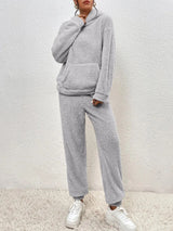 Grauer Teddy Hausanzug mit Hoodie und Hose