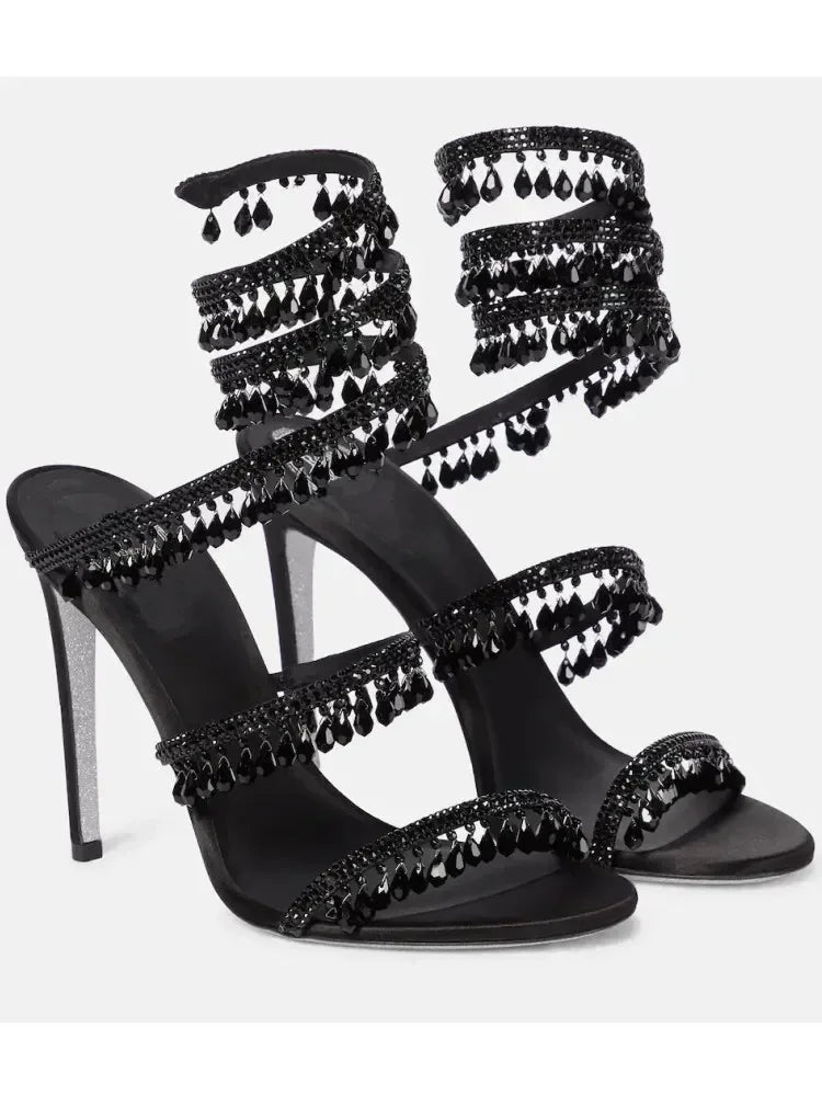 Zyrelia Crystal Wrap Heels | Elegante Damen Sandalen mit Wickel-Knöchelband