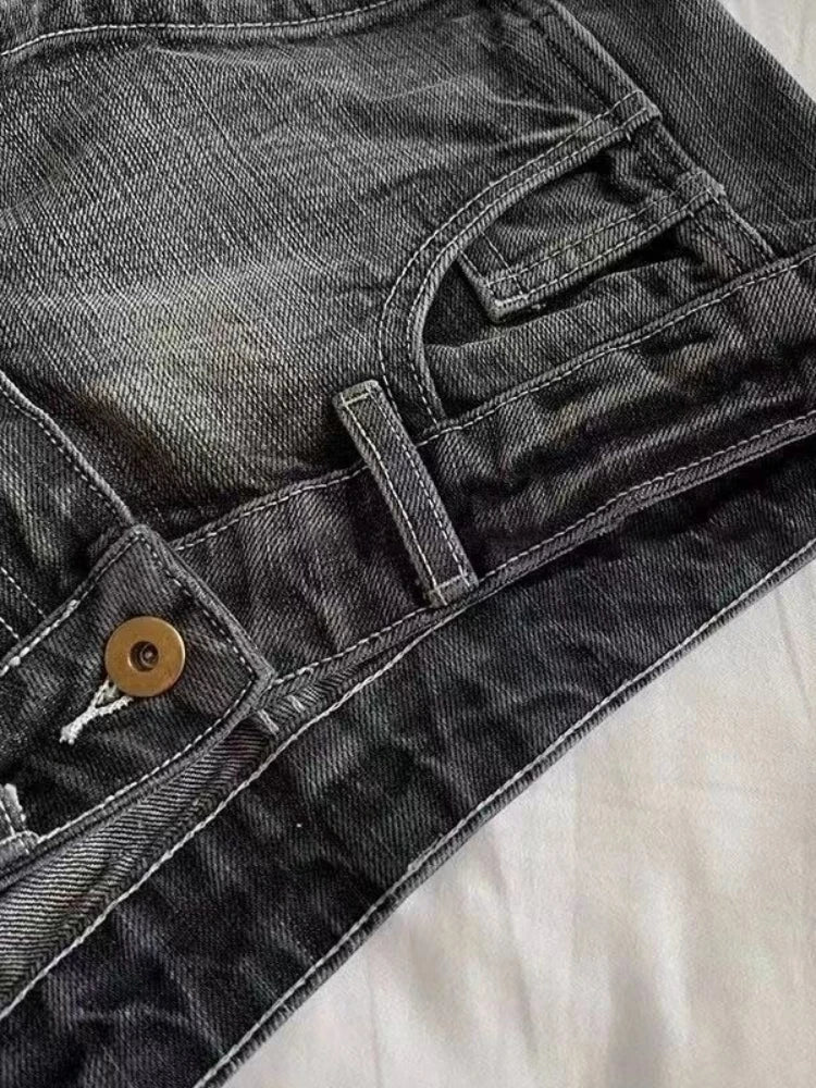 Y2K Denim Shorts Damen Schwarz im Used-Look – Noira von Talaine, Detailaufnahme