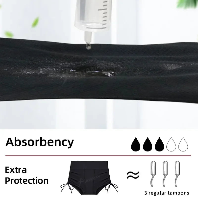 Perioden-Schwimmshorts Damen auslaufsicher – Nimira Swim von Talaine, Seitenansicht am Wasser