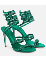 Zyrelia Crystal Wrap Heels grün mit hängenden Kristalldetails