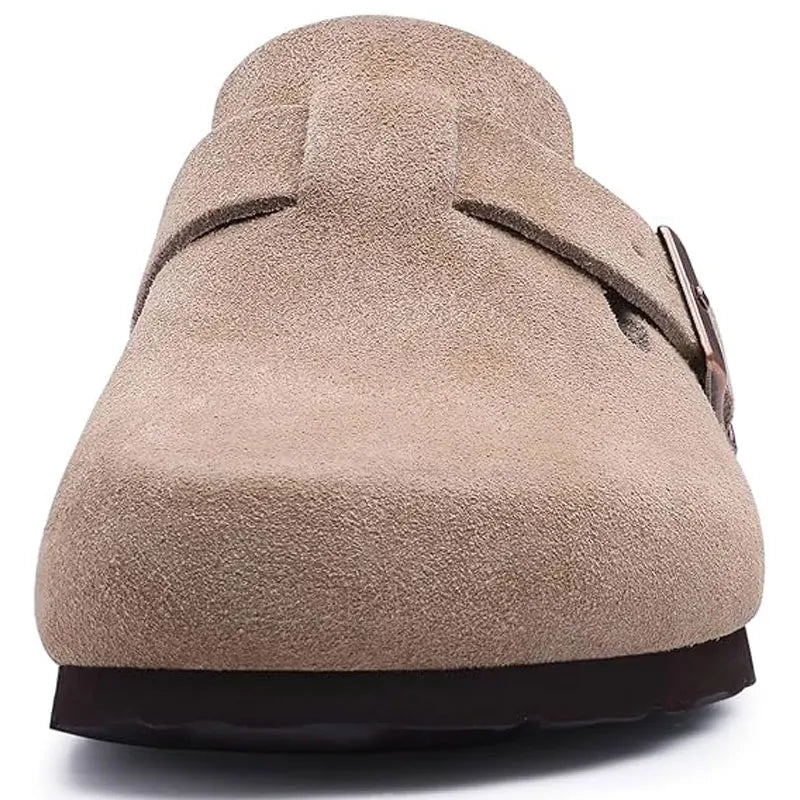 Comfort Clogs Damen aus Wildleder mit Kork-Fußbett – Mavira von Talaine, Nahaufnahme