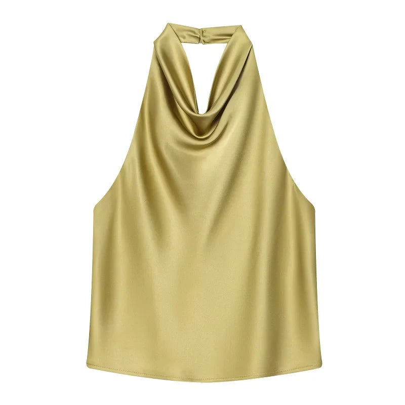 Satin Neckholder-Top Damen mit offenem Rücken – Lacey von Talaine, Styling-Ansicht