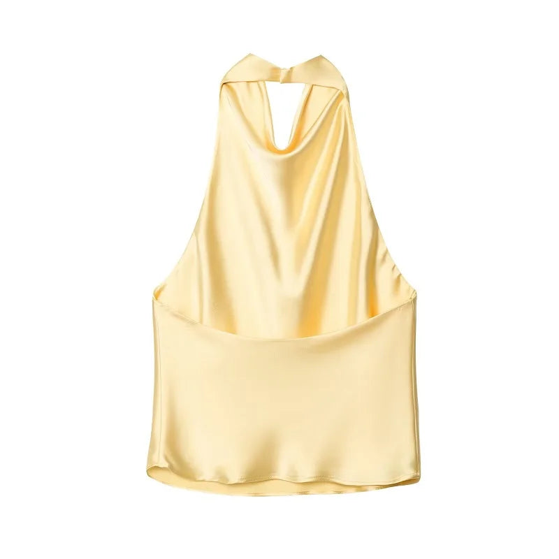 Satin Neckholder-Top Damen mit offenem Rücken – Lacey von Talaine, Rückansicht