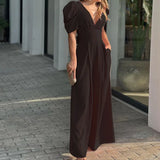 Talaine Marlowe Jumpsuit in Schwarz – Wide-Leg Einteiler mit kurzen Ärmeln für Damen