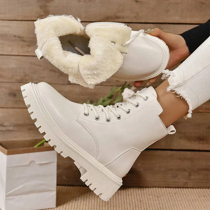 FrostGlanz Damen Stiefeletten gefüttert weiß mit Reißverschluss

