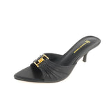 Mutera Heeled Mules Damen Schwarz aus Echtleder mit goldener Schnalle – Talaine