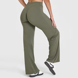 Yoga-Hose Damen Olivgrün High Waist Flared mit weitem Bein – Livia von Talaine, Farbansicht Olivgrün