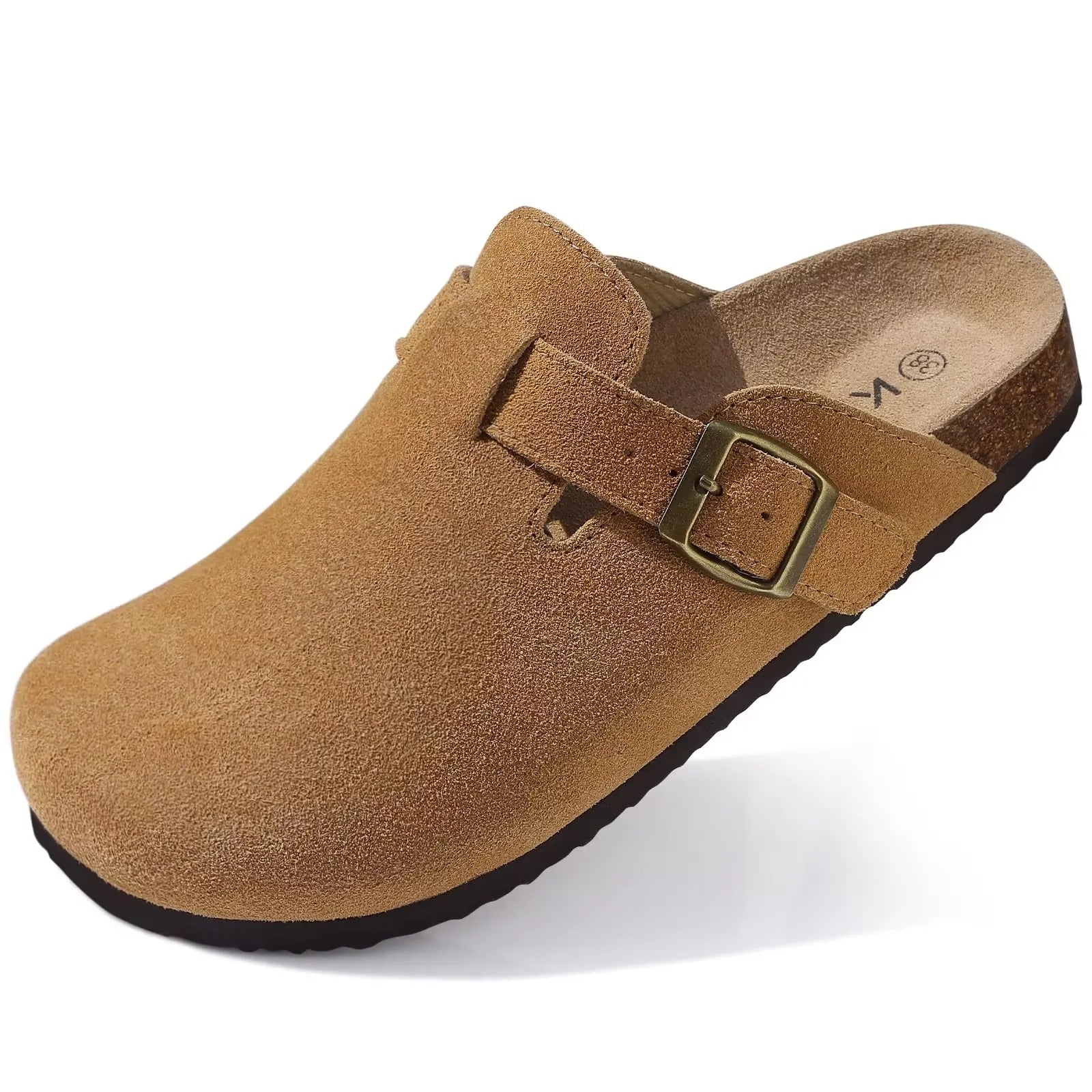 Comfort Clogs Damen Braun aus Wildleder mit Kork-Fußbett – Mavira von Talaine, Seitenansicht