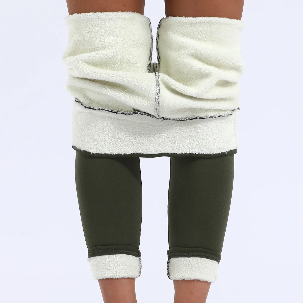 Armeegrüne Winterleggings Damen – Bequeme Thermo-Leggings für kalte Tage