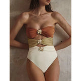 Badeanzug Damen Terrakotta Cut-Out mit Blumen-Details – Fioretta von Talaine, Vorderansicht