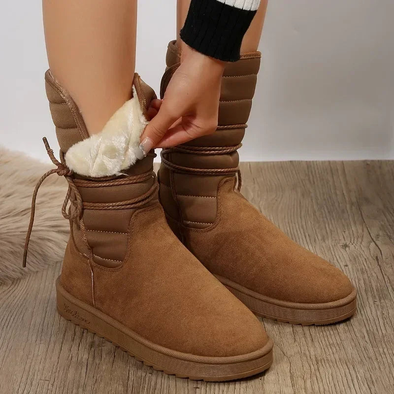 Damen Schnürstiefel Arvena in Beige mit Fellfutter
