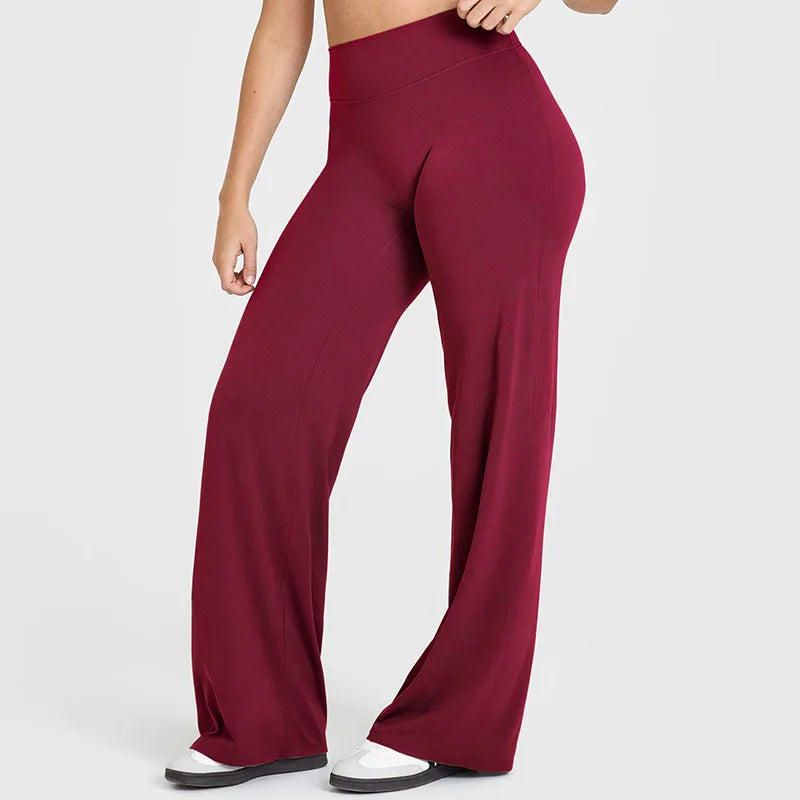 Yoga-Hose Damen Rubinrot High Waist Flared mit weitem Bein – Livia von Talaine, Farbansicht Rubinrot