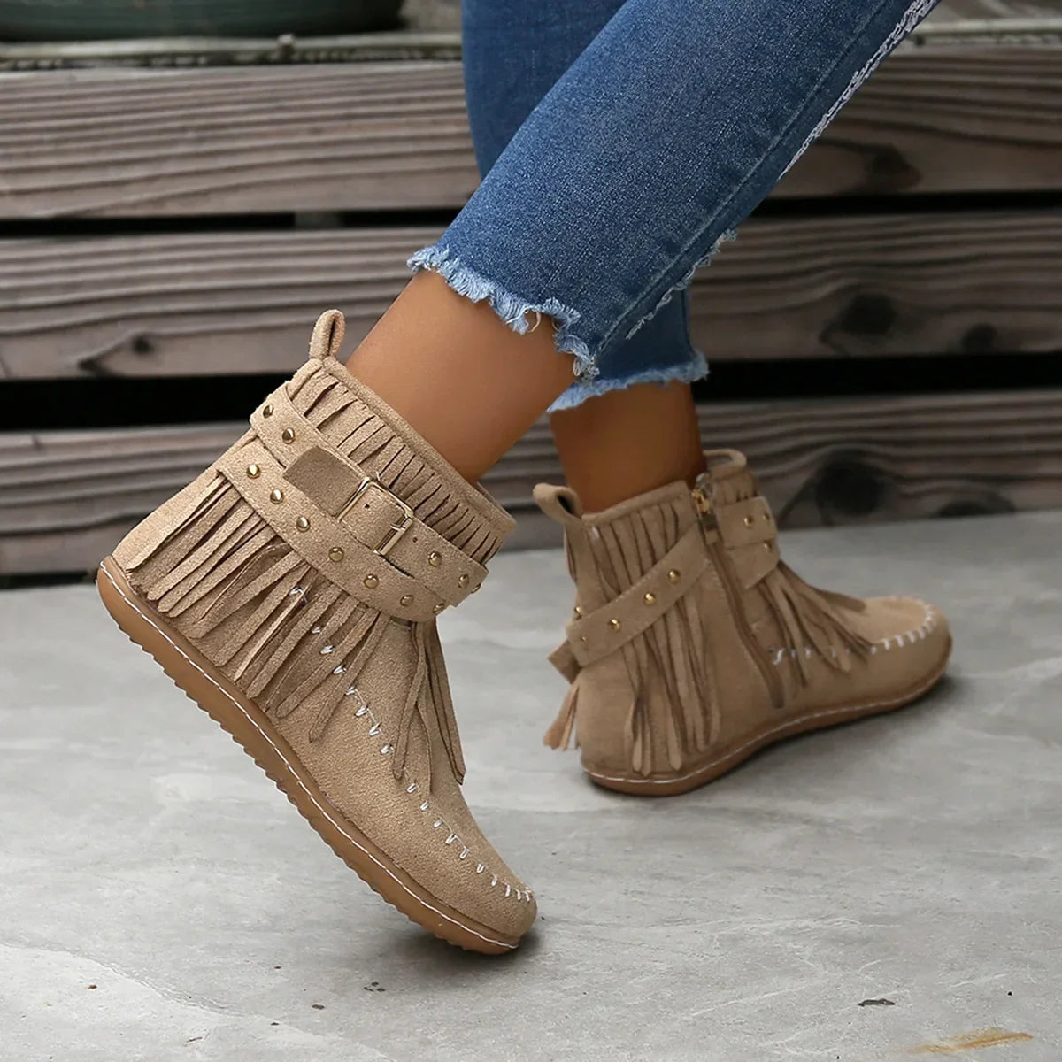 Wildaura Boots | Damen-Stiefeletten mit Fransen & Nieten