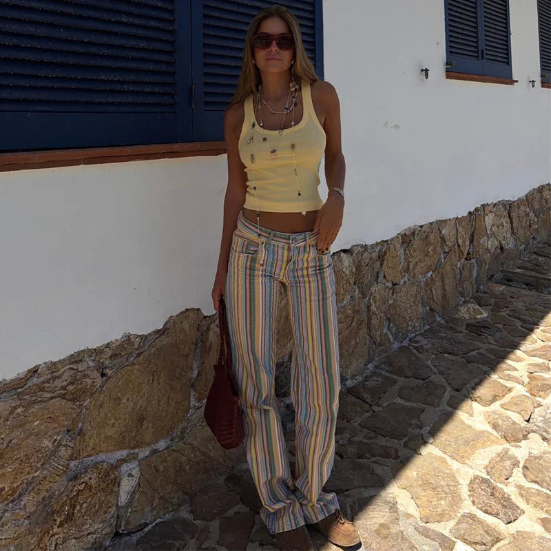 Wide-Leg Hose Damen gestreift Rückansicht