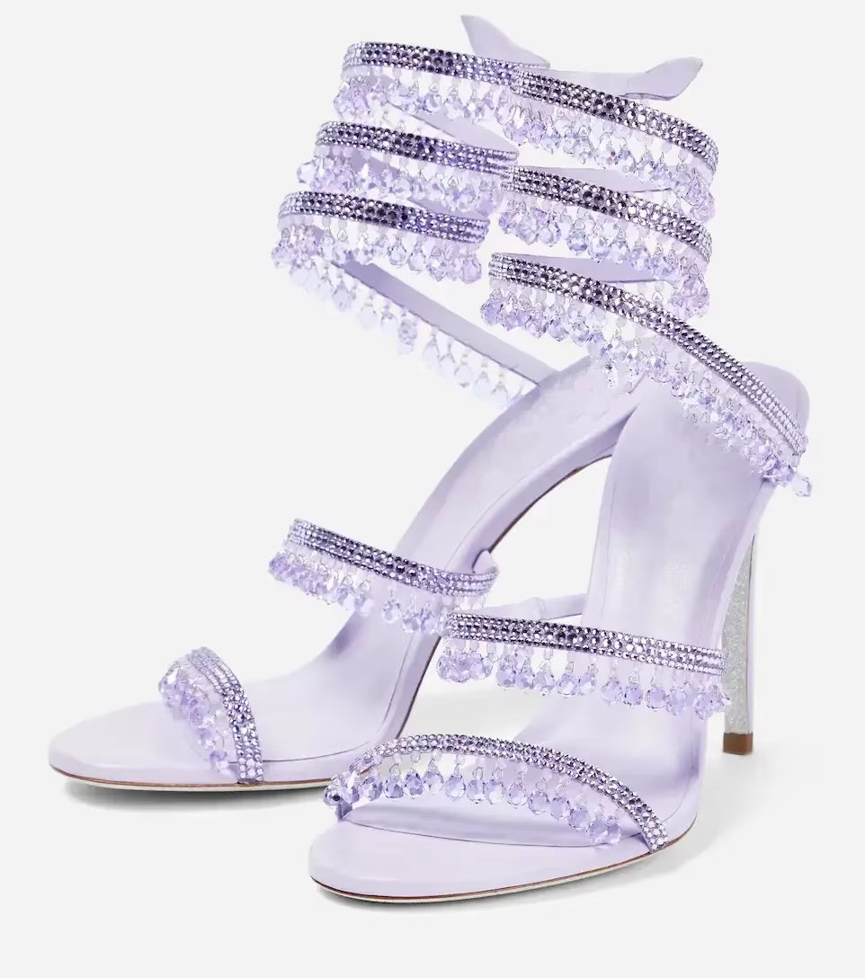 Zyrelia Crystal Wrap Heels | Elegante Damen Sandalen mit Wickel-Knöchelband