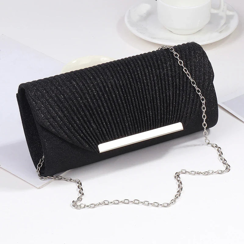 Glitzer-Clutch Damen Schwarz mit Schulterkette – Aurora Charm von Talaine, Produktfoto