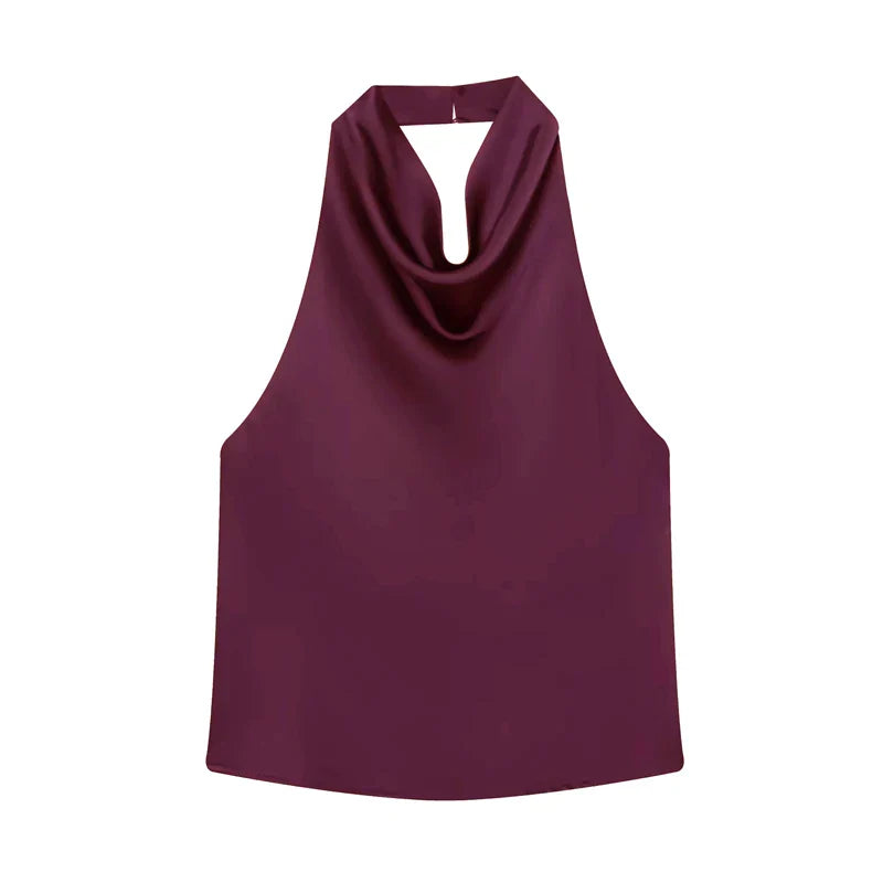 Satin Neckholder-Top Damen Bordeauxrot mit offenem Rücken – Lacey von Talaine, Farbansicht Bordeauxrot