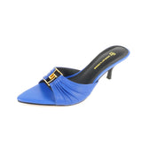 Mutera Heeled Mules Damen Blau aus Echtleder mit goldener Schnalle – Talaine