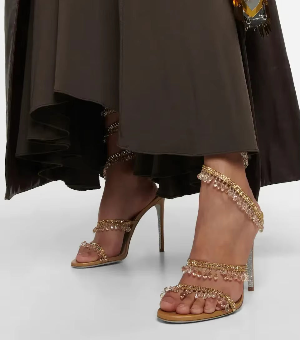 Zyrelia Crystal Wrap Heels | Elegante Damen Sandalen mit Wickel-Knöchelband