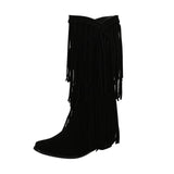 DesertSoul Fringe Boots Damen schwarz hoch mit Fransen
