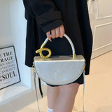 Amara Retro Halbmond Crossbody Bag in Silber mit weißem Riemen
