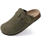 Comfort Clogs Damen Olivgrün aus Wildleder mit Kork-Fußbett – Mavira von Talaine, Seitenansicht