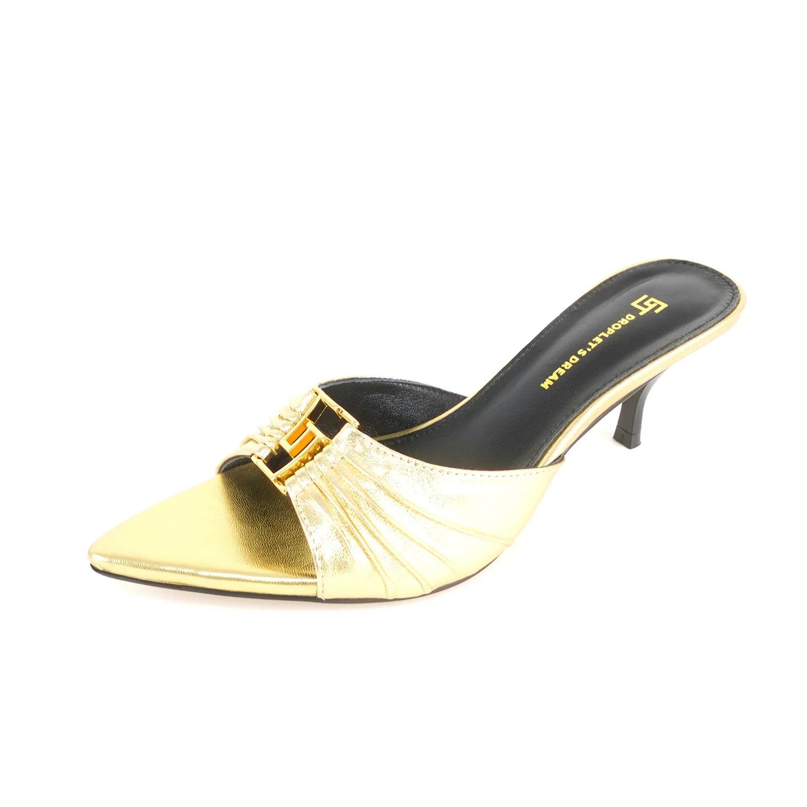 Mutera Heeled Mules Damen Gold aus Echtleder mit goldener Schnalle – Talaine