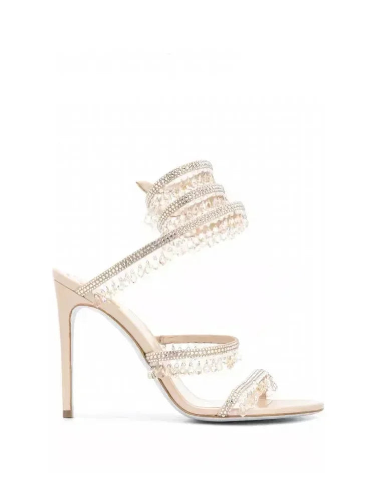 Zyrelia Crystal Wrap Heels creme mit transparenten Kristalldetails
