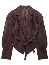 Veloria Vegan Suede Jacke | Damen Herbstjacke mit Taillengürtel & Schulterdetails